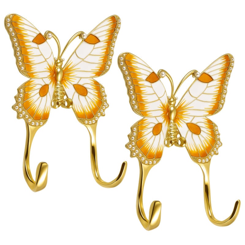 Otoolling 2 Pack Butterfly Decorative Wall Hooks Antique Gold Vintage Metal Coat Hook for Hanging Towel Purse Hat Keys Clothes Boho Home Decor for Entryway Bathroom Bedroom - Image 2
