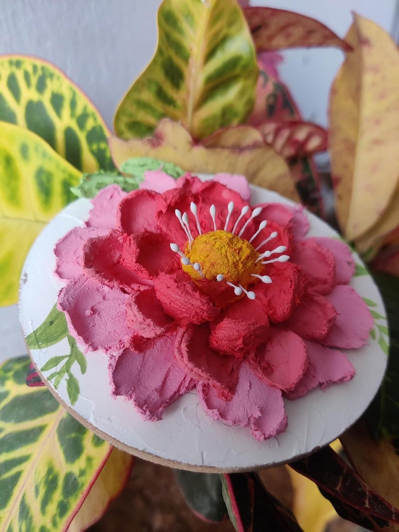 3D Flower Handmade Sculpture Art Fridge Magnet Sculpture Paste Peony Open Flower3D Flower3D Flower Sculpture Paste Multicolour  - Image 3