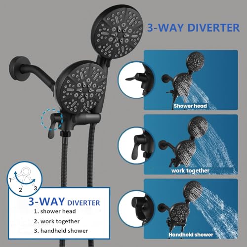 FROPO Black Shower Faucet Set with Tub Spout - Tub and Shower Faucet Combo| Dual 2 in 1 Shower System with Handheld Showerhead 3-way Water Diverter Shower Trim Kit(Pressure Balancing Valve Included) - Image 4