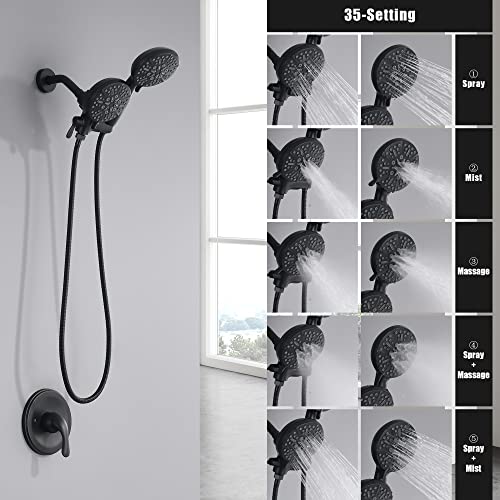 FROPO Black Shower Faucet Set with Tub Spout - Tub and Shower Faucet Combo| Dual 2 in 1 Shower System with Handheld Showerhead 3-way Water Diverter Shower Trim Kit(Pressure Balancing Valve Included) - Image 5