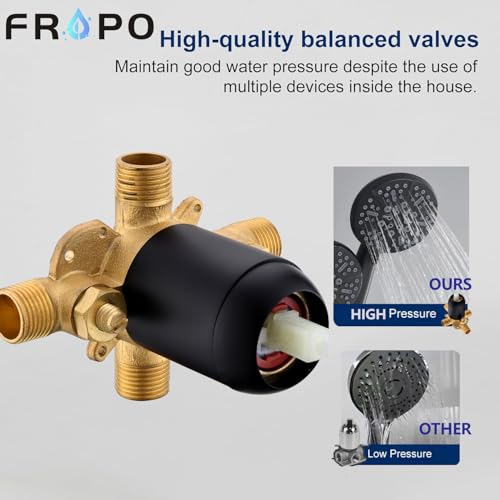 FROPO Black Shower Faucet Set with Tub Spout - Tub and Shower Faucet Combo| Dual 2 in 1 Shower System with Handheld Showerhead 3-way Water Diverter Shower Trim Kit(Pressure Balancing Valve Included) - Image 3