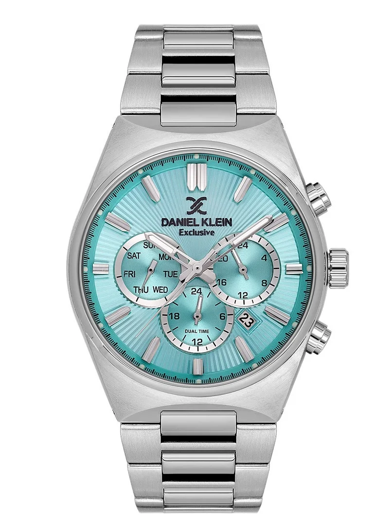 DANIEL KLEIN Men's Stainless Steel Silver Alloy Case Analog Blue Round Emboss Dial Japanese Quartz Exclusive 50 Meters Water Resistant