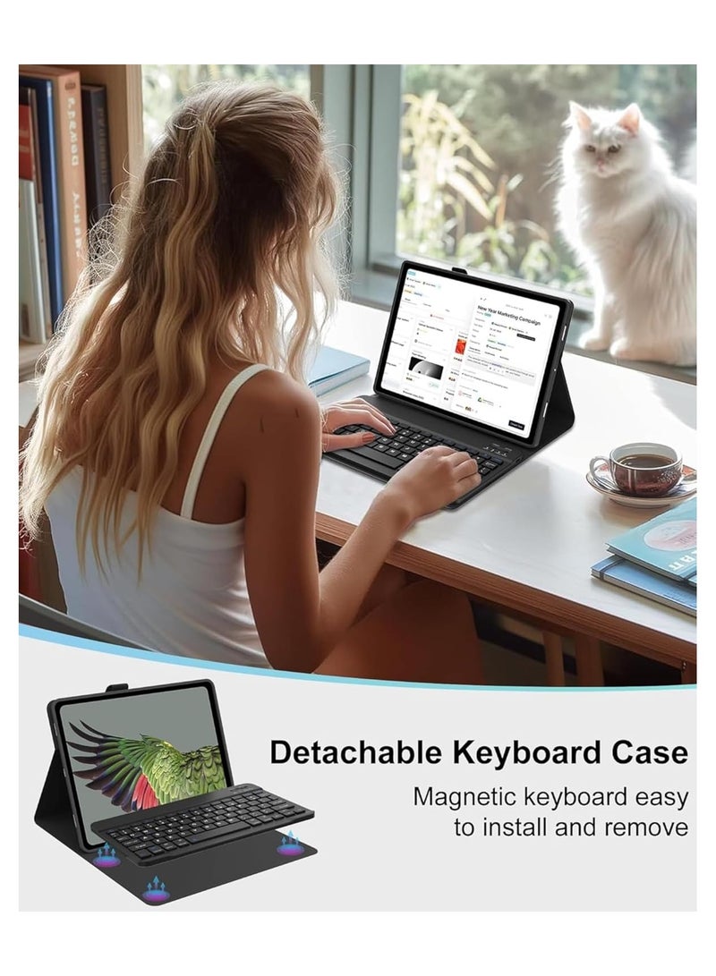 URBBKING Stand Folio Detachable Wireless Bluetooth Keyboard Cover Soft TPU Back Case for Honor Pad X9a Black - Image 3