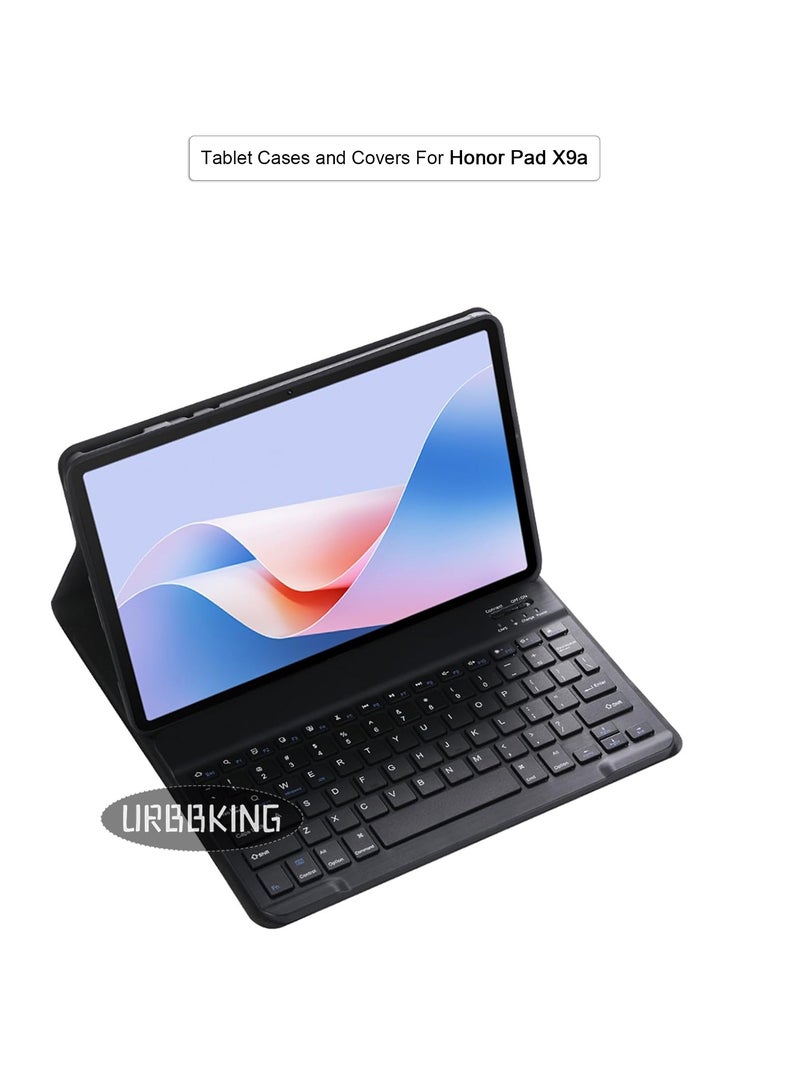 URBBKING Stand Folio Detachable Wireless Bluetooth Keyboard Cover Soft TPU Back Case for Honor Pad X9a Black - Image 1