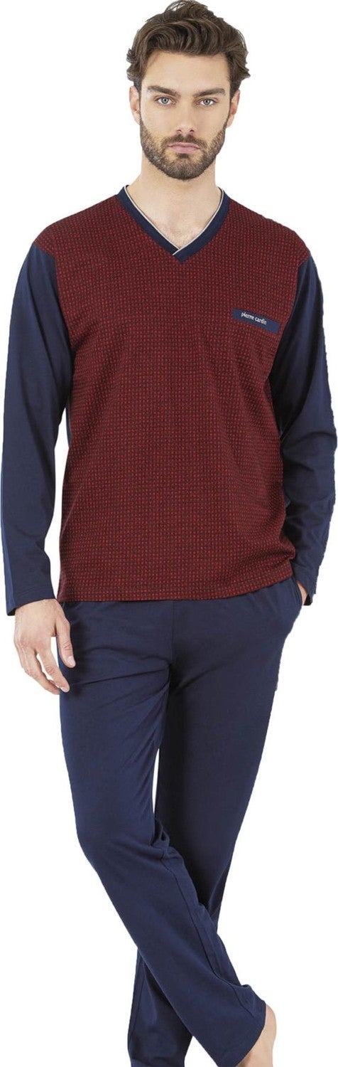 pierre cardin Boxed V Neck Men's Pajama Set, Cotton Jacquard Pajama Set 