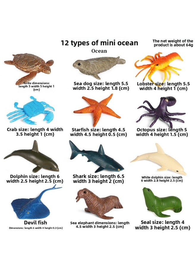 Marine Animal Model Children's Science And Education Toys Devil Fish Fish Fish Simulation Solid Sea Animal Plastic Ornaments-Color:【JZ】 12 Mini Ocean Suit - Image 1