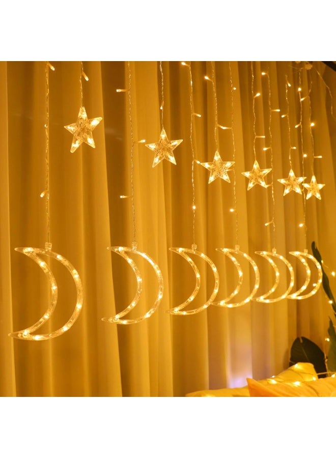LED Star Moon Iced Light String Curtain with Lighting Modes, USB Remote Control Timer, Reflective Fairy String Lights for Wall Window Decoration (Small Star with Large Moon) - Image 3
