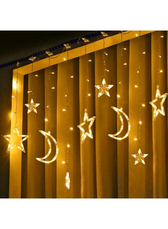LED Star Moon Iced Light String Curtain with Lighting Modes, USB Remote Control Timer, Reflective Fairy String Lights for Wall Window Decoration (Small Star with Large Moon) - Image 4