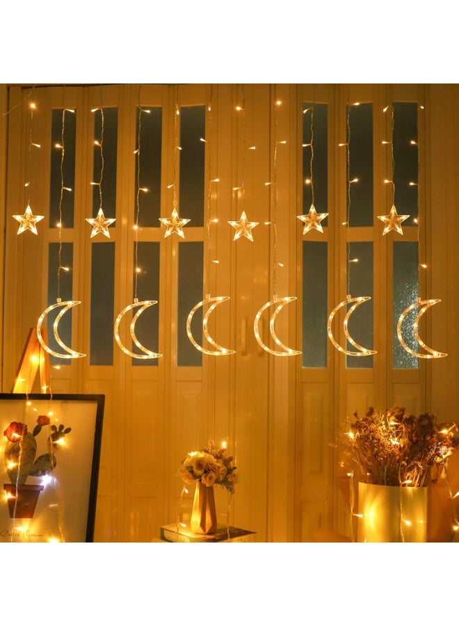 LED Star Moon Iced Light String Curtain with Lighting Modes, USB Remote Control Timer, Reflective Fairy String Lights for Wall Window Decoration (Small Star with Large Moon) - Image 5