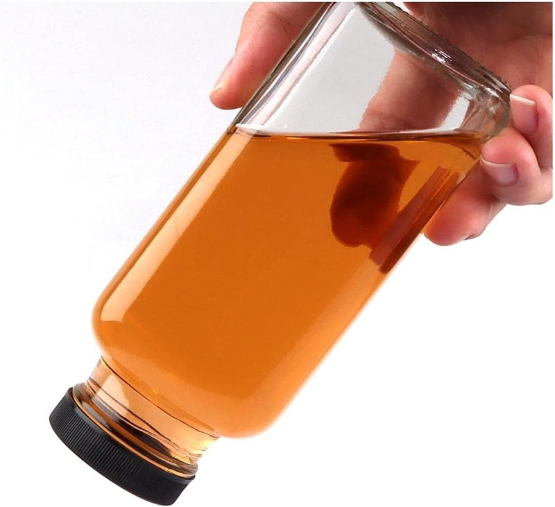FUFU 6 Pack Glass Juice Bottles with Lids Reusable Glass Square Beverages Drinking Jars with Tamper-proof Black Caps for Travel Milk Water Tea Honey Kombucha Smoothie Boba (250ml) - Image 3