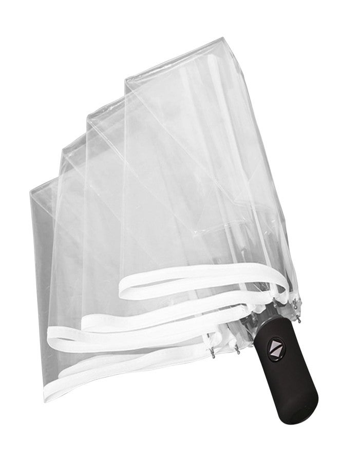 فلاين مظلة فلايلين الشفافة - مظلة قابلة للطي والفتح التلقائي، مظلة شفافة محمولة قابلة للطي للمطر/الرياح/الثلج، مظلة سفر مقاومة للرياح لحفلات الزفاف/السفر/المواعيد - Image 3