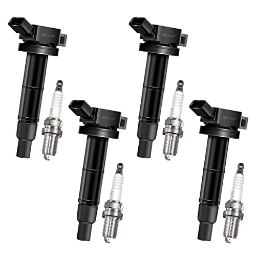 MAS UF333 Ignition Coils and NGK 7092 Platinum Spark Plugs Replacement for Toyota Camry Corolla Matrix RAV4 Highlander Solara Vibe TC HS250h 2.4L 2.0L OE# 90919-02244 90919-02266 C1330 SET OF 4 - Image 2