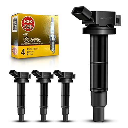 MAS UF333 Ignition Coils and NGK 7092 Platinum Spark Plugs Replacement for Toyota Camry Corolla Matrix RAV4 Highlander Solara Vibe TC HS250h 2.4L 2.0L OE# 90919-02244 90919-02266 C1330 SET OF 4 - Image 1