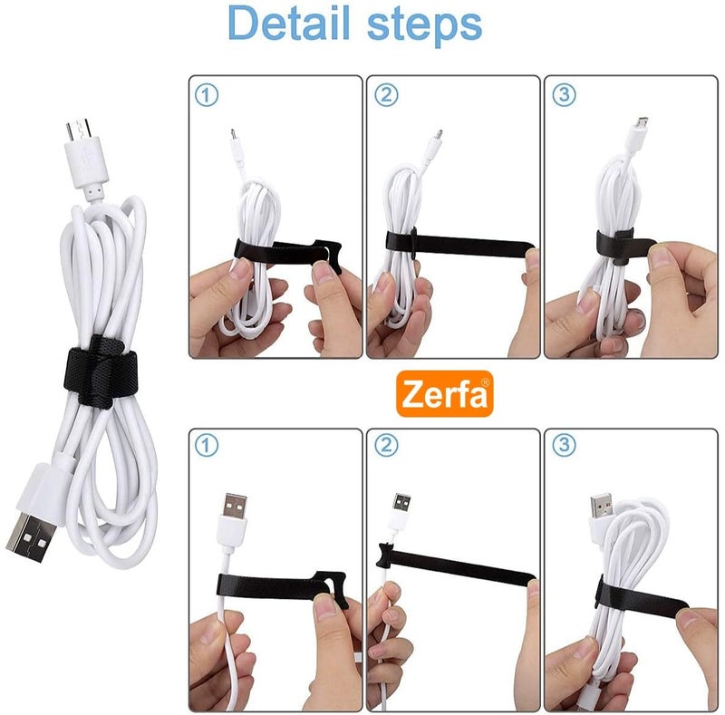 Zerfa Cable Cord Organizer and Wire Organizer Set, Pack of 20 Reusable and Adjustable Hook & Loop Ties Strap Cable Ties for Efficient Cable Management - Image 5