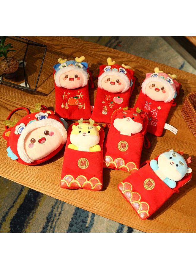 Dragon Year Mascot Doll Red Envelope 2024 Children's Year Gift Plush Bag Coin Purse Dragon Doll Red Envelope-Specifications:20cm-Color:Yellow (cable Small Dragon Bag)  - Image 4