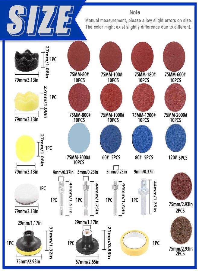 غلاركس مجموعة متنوعة من أقراص الصنفرة Glarks، 120 قطعة، أقراص سريعة التغيير مقاس 3 بوصات، أقراص طحن بقفل أسطواني بحبيبات 80-3000، أقراص معالجة الأسطح مع حامل 1/4 بوصة لإزالة الصدأ من سطح المطحنة - Image 2