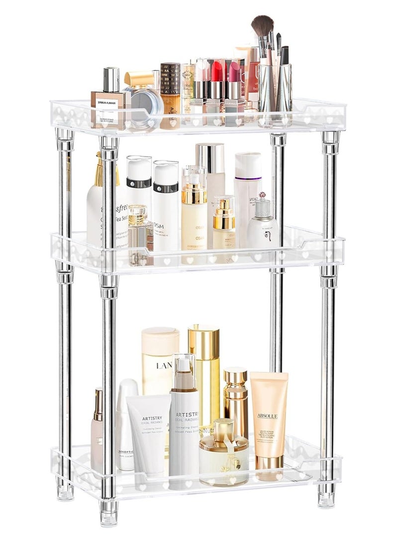 3 Tier Bathroom Countertop Organiser, Clear Bathroom Counter Organizer and Organization, Acrylic Tray Vanity Counter Organizer Shelf Rack for Kitchen Cosmetics Perfume Skincare - Image 1