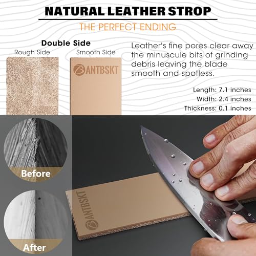 BANTBSKT Rolling Knife Sharpener Kit, Kitchen Knife Sharpener Set, Knife Sharpening Tools, 15 & 20 Degree Sharpening for Kitchen Knives, Diamond and Ceramic Discs, Leather Strop, Polishing Compound - Image 5