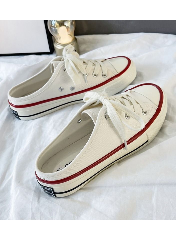 CONASERS Fashion Sneakers White Half Drag Canvas Shoes Summer Slippers  - Image 3
