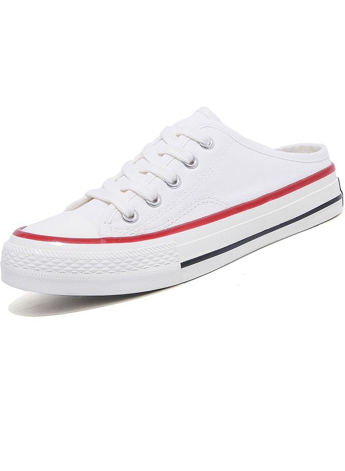 CONASERS Fashion Sneakers White Half Drag Canvas Shoes Summer Slippers  - Image 1