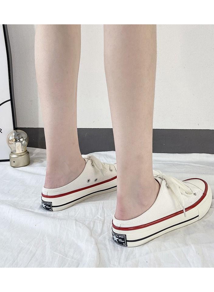 CONASERS Fashion Sneakers White Half Drag Canvas Shoes Summer Slippers  - Image 4