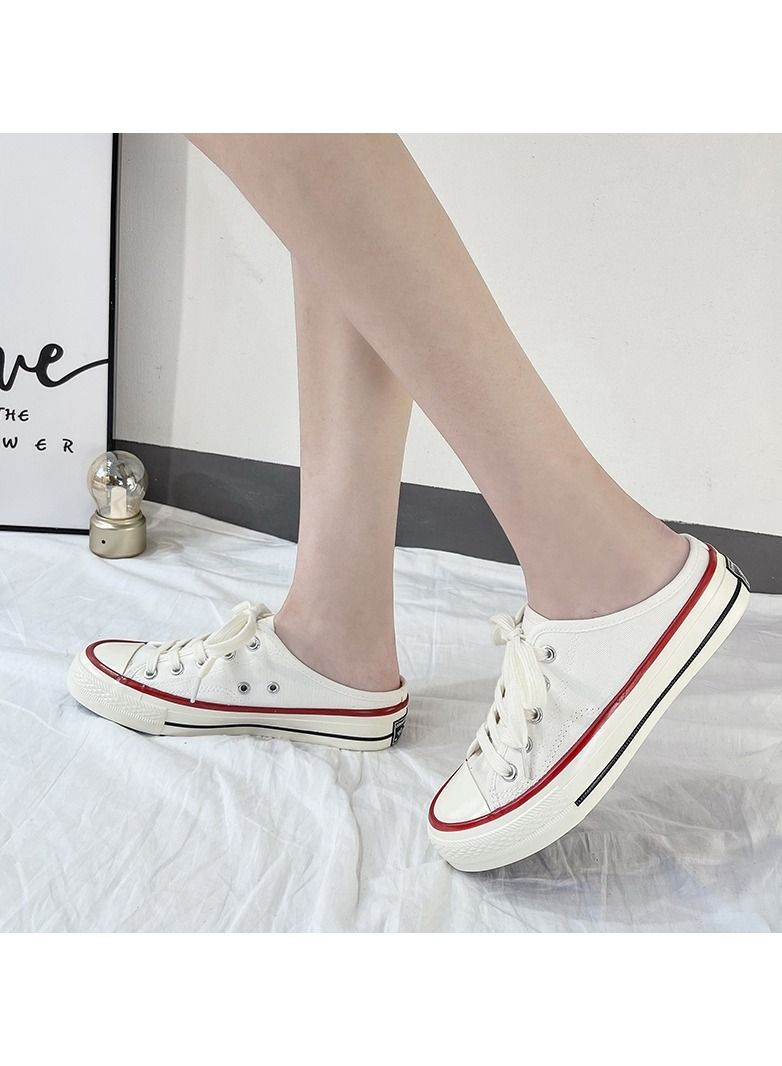 CONASERS Fashion Sneakers White Half Drag Canvas Shoes Summer Slippers  - Image 5