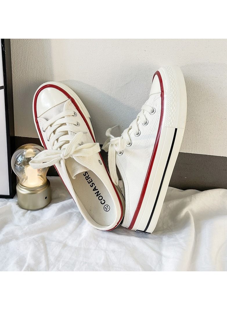 CONASERS Fashion Sneakers White Half Drag Canvas Shoes Summer Slippers  - Image 2