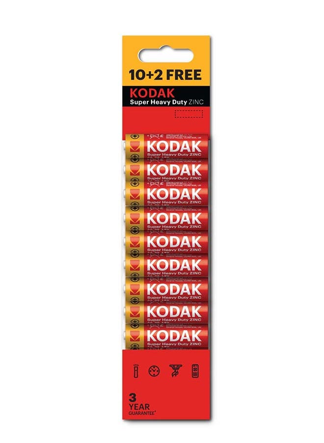 Kodak KODAK Super Heavy Duty | AA Batteries | Double A | Disposable Household | Carbon Zinc | 1.5V | 12  Blister Pack  - Image 1
