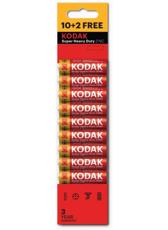 Kodak KODAK Super Heavy Duty | AA Batteries | Double A | Disposable Household | Carbon Zinc | 1.5V | 12  Blister Pack  - Image 2