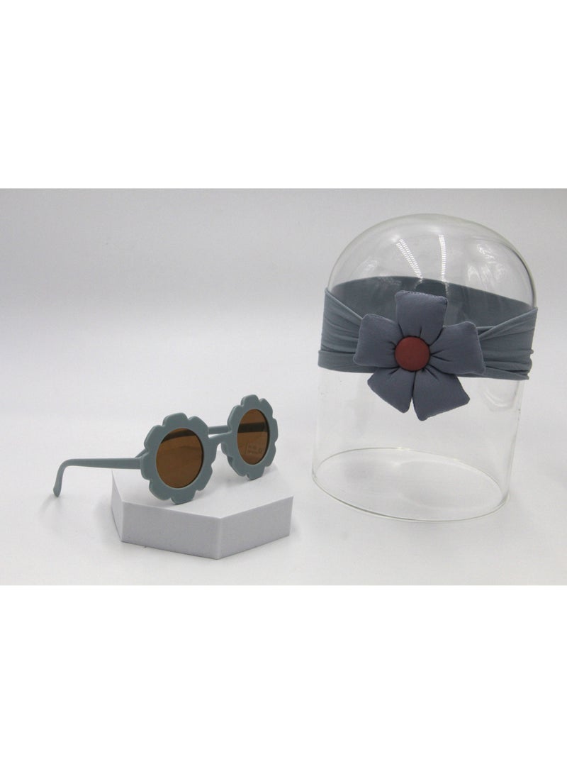 D'Daniela Amirah Glasses and Flower Headband Set For Babies and Girls - Grey - Image 1
