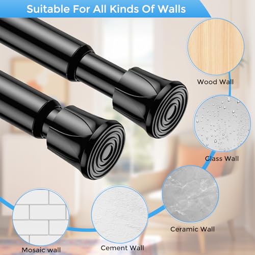 QINGYUN 2 Pack Spring Tension Curtain Rod 8 to 12.5 Inch, DIY Mini Curtain Rods No Drill for Slim Window Cupboard Closet Sidelights, Black - Image 4