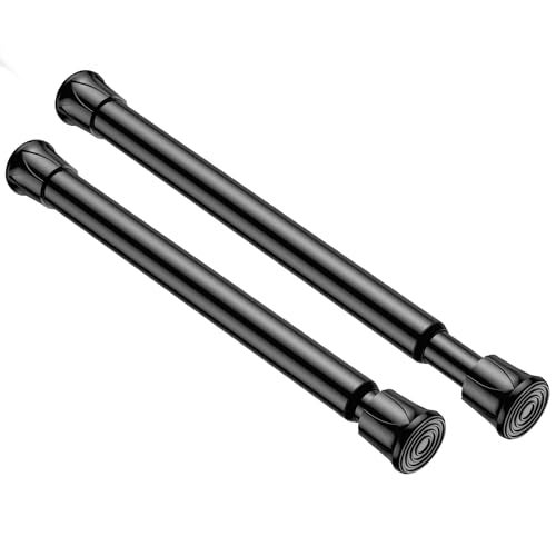 QINGYUN 2 Pack Spring Tension Curtain Rod 8 to 12.5 Inch, DIY Mini Curtain Rods No Drill for Slim Window Cupboard Closet Sidelights, Black - Image 1