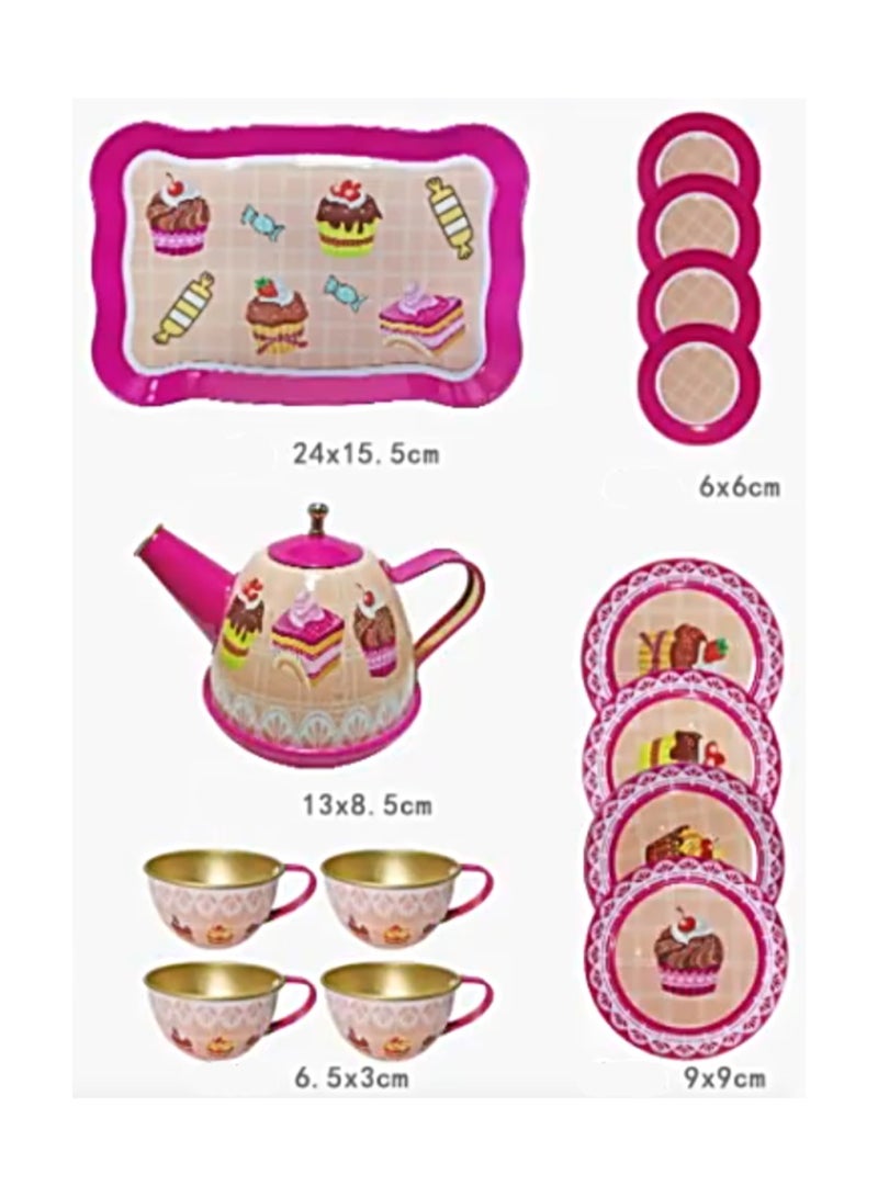 14-Piece Western Dessert Collection, Tea Set For Little Girls, Safe And Durable Children'S Toys, Children'S Gifts, Teapot Tableware Kitchen Role Play Tin Tea Party - Image 2
