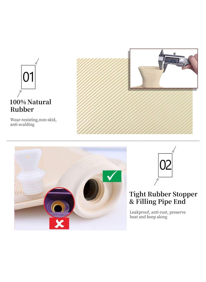 SYOSI زجاجات ماء ساخن سعة 2 لتر مع غطاء محبوك قابل للإزالة وحقيبة دافئة مريحة من المطاط الطبيعي للرقبة والكتفين والظهر والساقين والخصر - Image 3