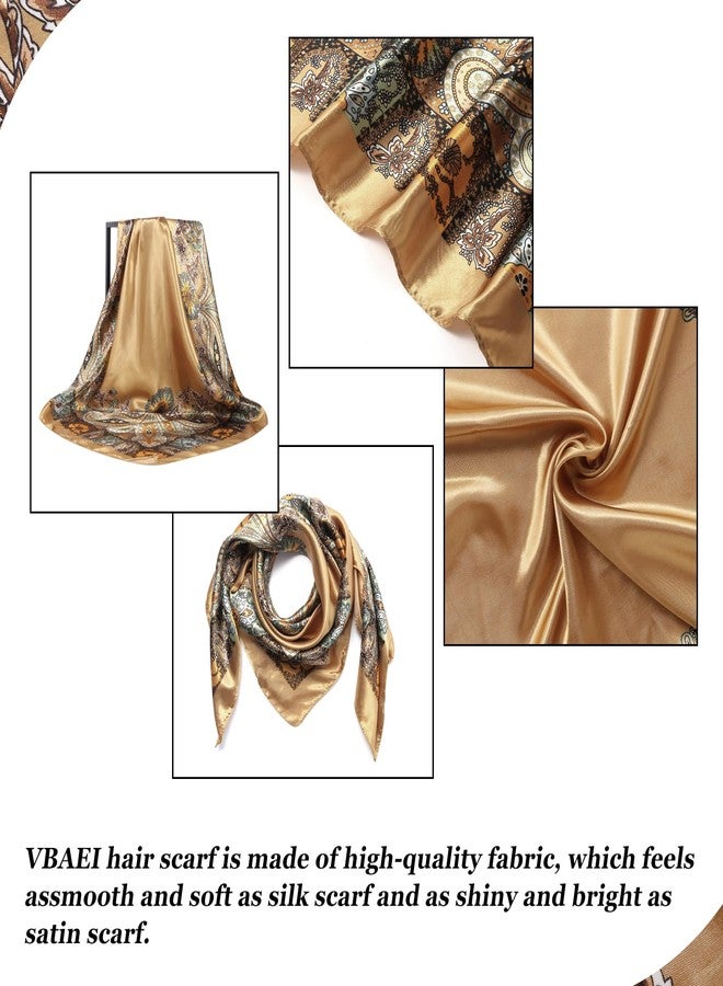 VBAEI 35” Large Square Satin Head Scarf - 1Pcs Satin Hair Scarf Silk Bandana Head Wraps For Women, Camel, 35 inches - Image 2
