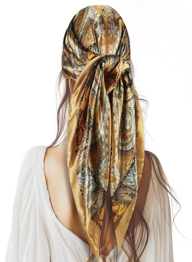 VBAEI 35” Large Square Satin Head Scarf - 1Pcs Satin Hair Scarf Silk Bandana Head Wraps For Women, Camel, 35 inches - Image 1