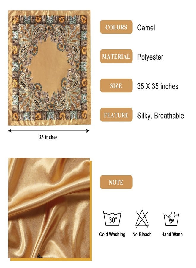 VBAEI 35” Large Square Satin Head Scarf - 1Pcs Satin Hair Scarf Silk Bandana Head Wraps For Women, Camel, 35 inches - Image 3