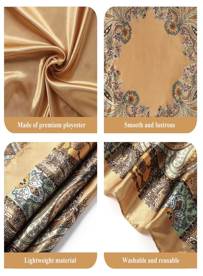 VBAEI 35” Large Square Satin Head Scarf - 1Pcs Satin Hair Scarf Silk Bandana Head Wraps For Women, Camel, 35 inches - Image 4