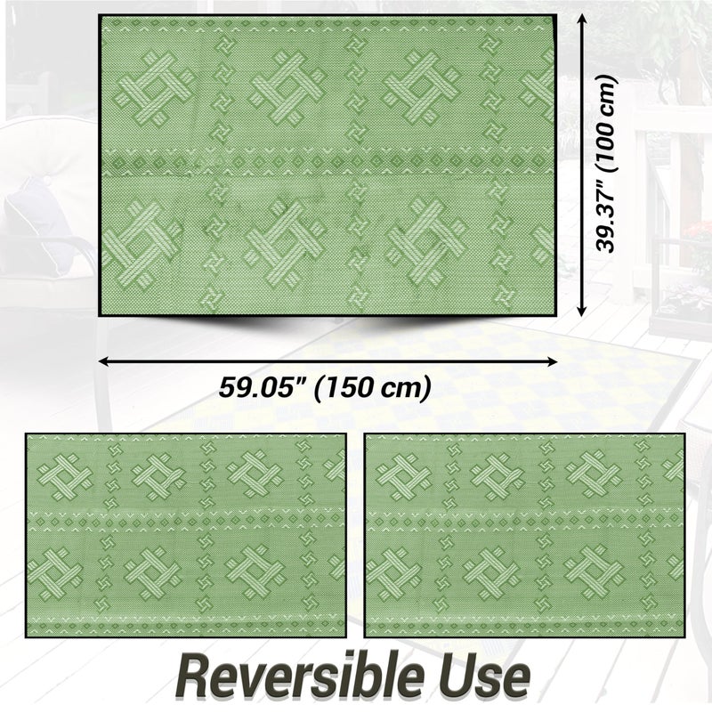 ARSUK Outdoor Patio Rug (5 x 3.3 ft) - Indoor and Plastic Outdoor Rug, Ideal for Garden, Camping, Balcony Carpet, Picnic, Backyard, Lightweight, Foldable, Recycled Plastic (Green Color) - Image 2