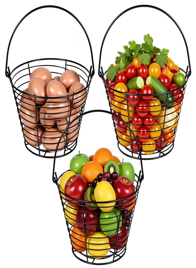 Kifmurase 3 Pcs 8” Egg Collecting Basket for Gathering Fresh Eggs with Handle, Wire Baskets Metal Storage Basket for Carring and Transporting Chicken and Duck Eggs, Fruit Bin - Image 1