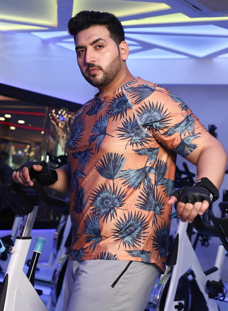 Instafab Plus  Men's Tan Brown Foliage Activewear T-Shirt for Men | Best Price UAE