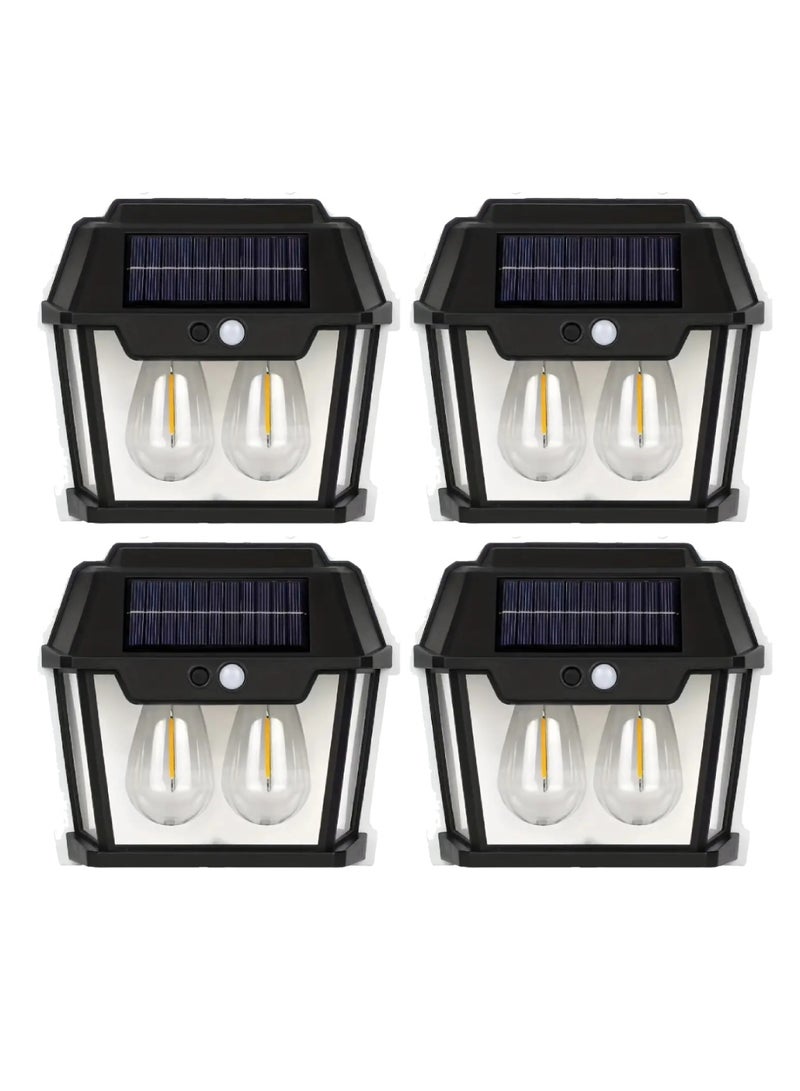Yuwell 4 Pcs Outdoor Solar Wall Light IP65 Waterproof Security Light Solar Wall Lantern With 3 Modes Led Solar Porch Light Outdoor Deck Fence Lighting Outdoor Solar Light For Garden Patio Yard And Home - Image 1