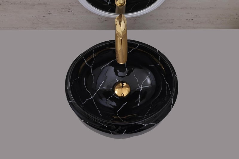 ACRAVIT CERAMIC Designer Table Top Ceramic Wash Basin Vessel Sink with Slim Rim Collapsible Countertop Basin OverCounter Bathroom Sink Black Marble455 X 385 X170 MM - Image 3
