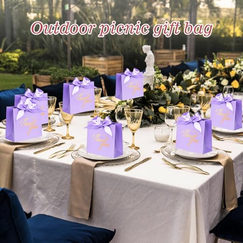 DECHISY 24Pack Thank You Gift Bags, Favor Small Treat Boxes with Bow Ribbon, Paper Bags Bulk for Wedding Baby Shower Business Party Supplies (Purple) - Image 2
