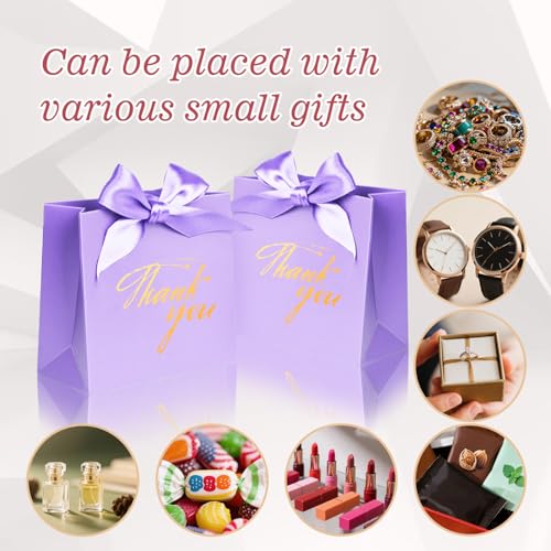 DECHISY 24Pack Thank You Gift Bags, Favor Small Treat Boxes with Bow Ribbon, Paper Bags Bulk for Wedding Baby Shower Business Party Supplies (Purple) - Image 4