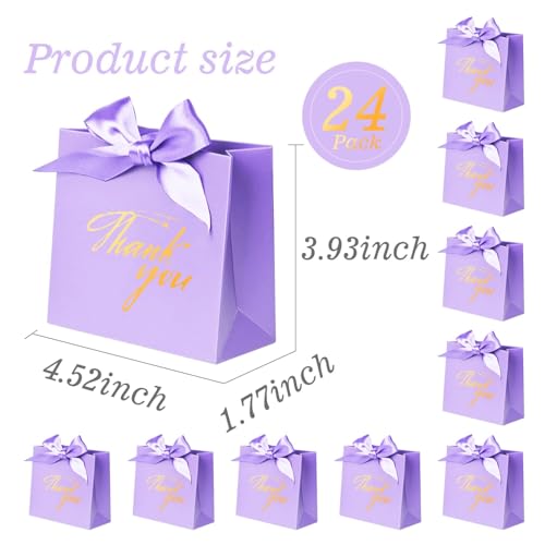 DECHISY 24Pack Thank You Gift Bags, Favor Small Treat Boxes with Bow Ribbon, Paper Bags Bulk for Wedding Baby Shower Business Party Supplies (Purple) - Image 3