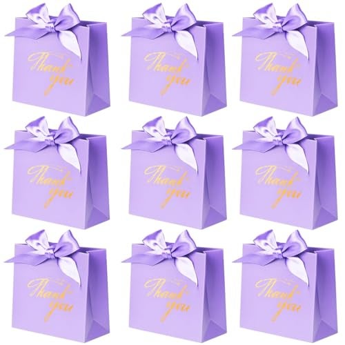 DECHISY 24Pack Thank You Gift Bags, Favor Small Treat Boxes with Bow Ribbon, Paper Bags Bulk for Wedding Baby Shower Business Party Supplies (Purple) - Image 1