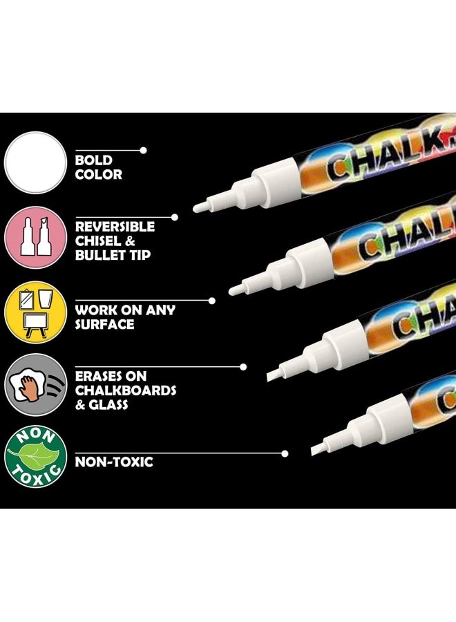 Premify Fine Tip White Chalk Markers – 4 Pieces/Set Liquid Chalk Marker + 32 Chalkboard Labels, Use For Windows, Blackboard, Signs, Glass, Bistro - Wet Wipe Erasable Pens - 3Mm Reversible Bullet - Image 4