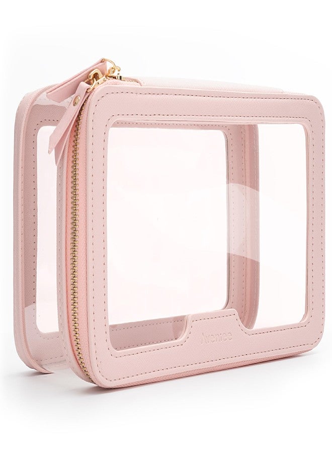 Aveniee Clear Makeup Bag, Travel Toiletry Bag for Women, Large Make up Case Cosmetic Bag with Dual Zipper, Transparent Car Organization Makeup Organizer Pouch for toiletries (Pink) - Image 1