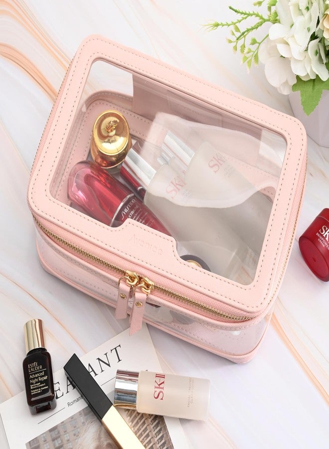 Aveniee Clear Makeup Bag, Travel Toiletry Bag for Women, Large Make up Case Cosmetic Bag with Dual Zipper, Transparent Car Organization Makeup Organizer Pouch for toiletries (Pink) - Image 4